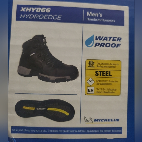 Mens Michelin HydroEdge Steel Toe Safety Waterproof Black Work Boot Sz 13W - Picture 2 of 10